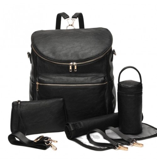 Black Faux Leather Diaper Backpack